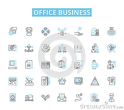 Office business linear icons set. Productivity, Collaboration, Communication, Efficiency, Organization, Workflow Vector Illustration