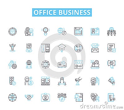 Office business linear icons set. Productivity, Collaboration, Communication, Efficiency, Organization, Workflow Vector Illustration