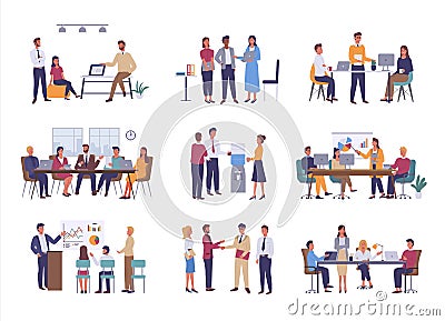 Office Business Meeting, Teamwork or Team Building Vector Illustration