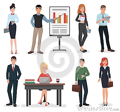 Office business people with gadgets, documents and suitcase set. Vector Illustration