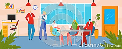 Office business team people, vector illustration. Creative teamwork meeting, man woman character work concept. Coworking Vector Illustration