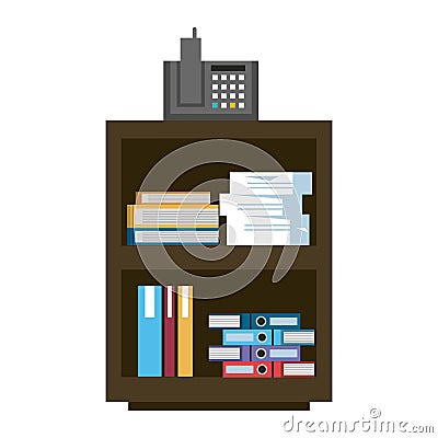 Office cabinet with telephone and folders inside Vector Illustration