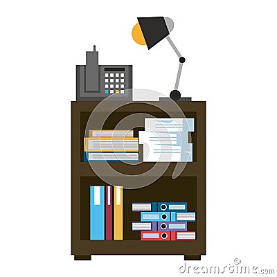 Office cabinet with telephone and folders inside Vector Illustration
