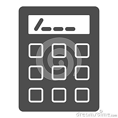 Office calculator solid icon, counting numbers concept. Vector graphics. Calc sign on white background, glyph style icon Vector Illustration