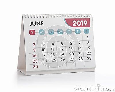 Office Calendar 2019 June Stock Photo