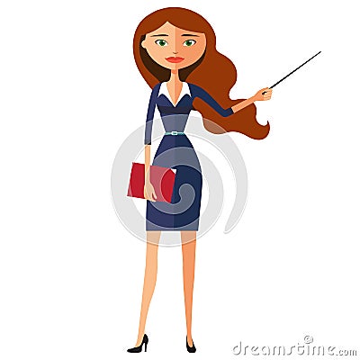 Office carroty worker presenting something. Woman secretary. Vector flat cartoon illustration Vector Illustration