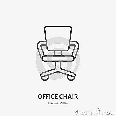 Office chair flat line icon. Apartment furniture sign, vector illustration of study room armchair. Thin linear logo for Vector Illustration