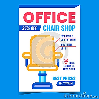 Office Chair Shop Creative Promo Poster Vector Vector Illustration