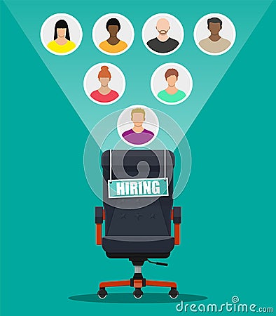 Office chair and sign vacancy in hand of boss. Vector Illustration