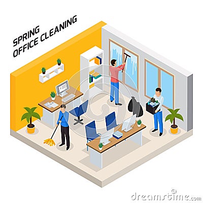 Office Cleaning Isometric Composition Vector Illustration