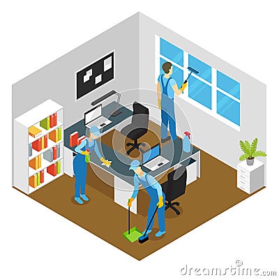 Office Cleaning Isometric Composition Vector Illustration