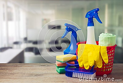 Office cleaning service concept with supplies Stock Photo