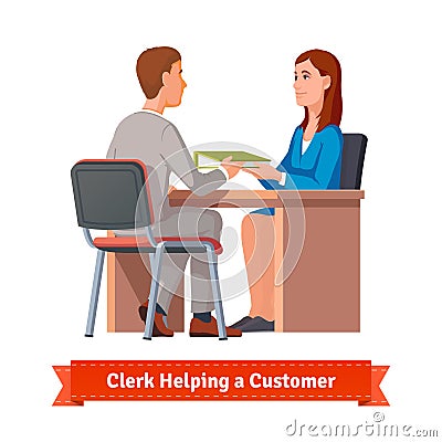 Office clerk working with customer Vector Illustration