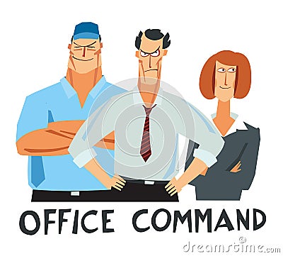 Office Command. Harsh comic cartoon characters Vector Illustration