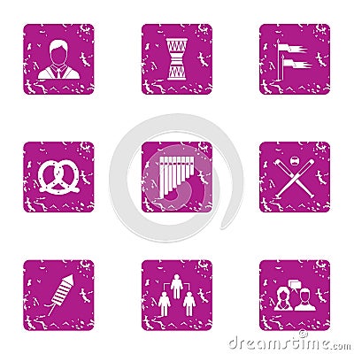 Office commander icons set, grunge style Vector Illustration