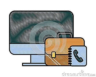 office computer business briefcase book telephone Cartoon Illustration