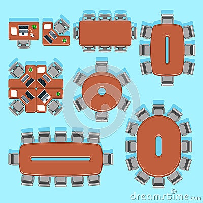 Office and conference business vector furniture icons in flat style Vector Illustration