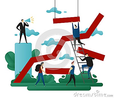 Office Cooperative Teamwork. Success Building. Line Growth Direction to a Successful Path. Business Concept Vector Illustration Stock Photo