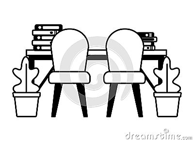 office desk chairs books Cartoon Illustration