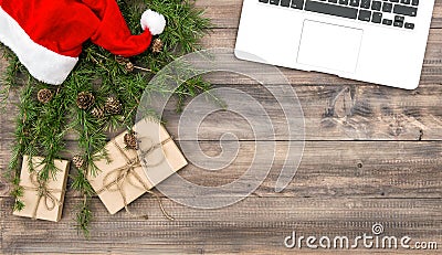 Office desk Christmas decoration gifts Stock Photo