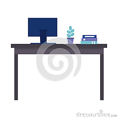 Office desk computer plant folder organizer Vector Illustration