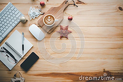 Office desk and office equipment in the period of christmas.coppy space for Advertising text Stock Photo