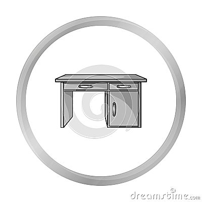 Office desk icon in monochrome style isolated on white background. Furniture and home interior symbol stock vector Vector Illustration