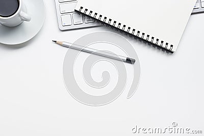 Office desk table with supplies. Flat lay Business workplace and objects. Top view. Copy space for text Stock Photo