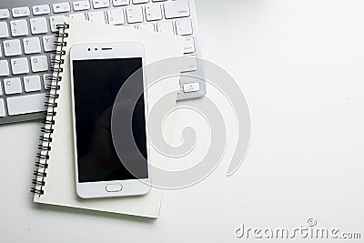 Office desk table with supplies. Flat lay Business workplace and objects. Top view. Copy space for text Stock Photo