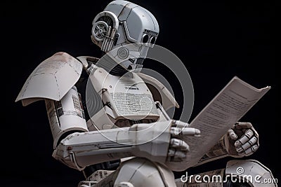 office digital technology paper ai artificial hand laptop robot document. Generative AI. Stock Photo