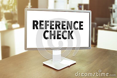 office and display with text REFERENCE CHECKS Stock Photo