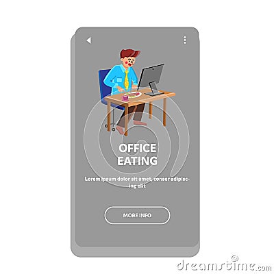 In Office Eating At Workplace Employee Vector Vector Illustration