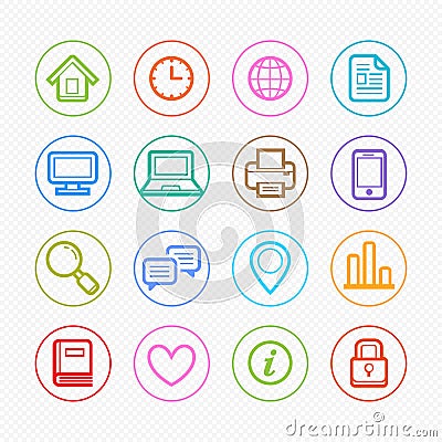 Office elements symbol Color line icon set on white background - Vector illustration Vector Illustration