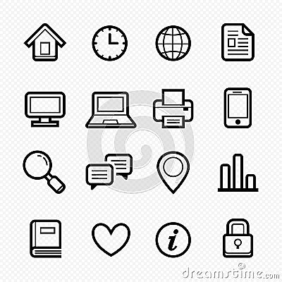 Office elements symbol line icon set on white background - Vector illustration Vector Illustration