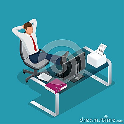 Office employee is resting flat 3d vector isometric illustration Vector Illustration