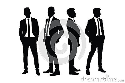 Office employee silhouette vector bundle. Anonymous businessmen wearing suits set vector on a white background. Male model Stock Photo