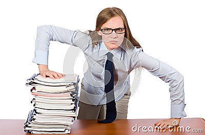 The office employee at work table with documents Stock Photo