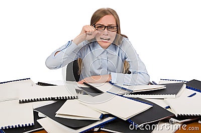 The office employee at work table with documents Stock Photo