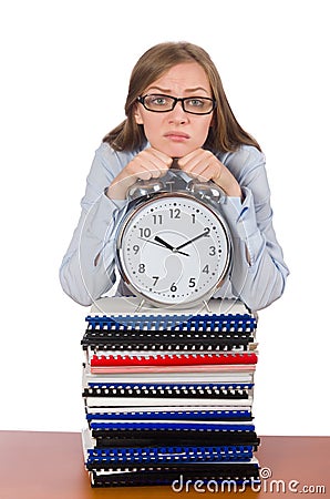 The office employee at work table with documents Stock Photo