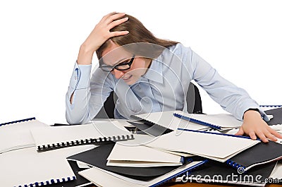 The office employee at work table with documents Stock Photo