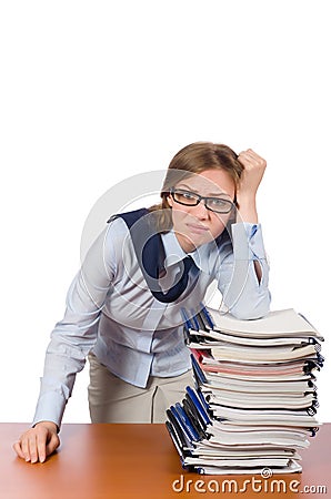 The office employee at work table with documents Stock Photo