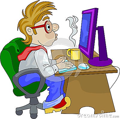 An office employee working overtime Vector Illustration