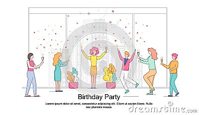 Office Employees Congratulating Colleague Woman. Vector Illustration