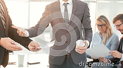Office employees discussing business documents. office workdays. Stock Photo