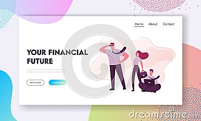 Office Employees Workflow Landing Page Template. Business People Joyful Managers Perfect Team Working Cooperation Vector Illustration