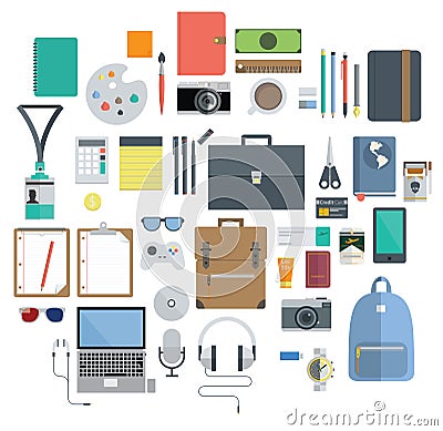 Of Office Equipment, Travel Gadget and Hobby Icon Vector Illustration