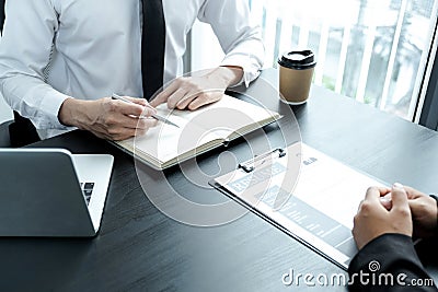 Office executives are interviewing job applicants in the meeting room Stock Photo