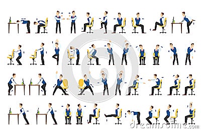 Office exercise set. Body workout for office Vector Illustration