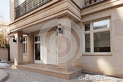 Office facade, entrance doors group Stock Photo