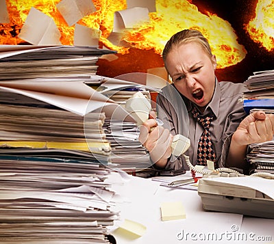 Office On Fire And Flying Paper Sheets Stock Images ...